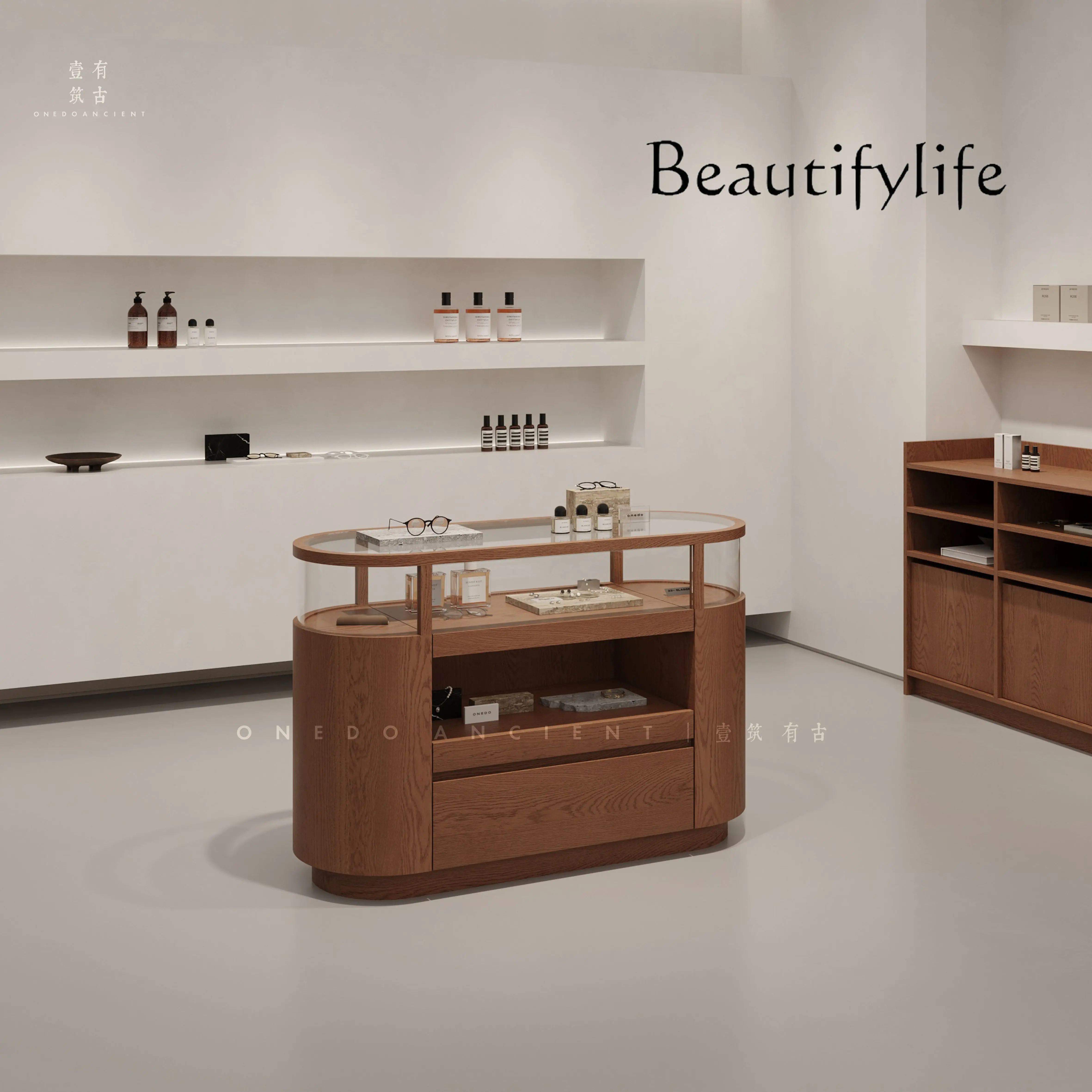 

Medieval wood jewelry display cabinet exhibition hall window glass display cabinet Nakajima display booth customization