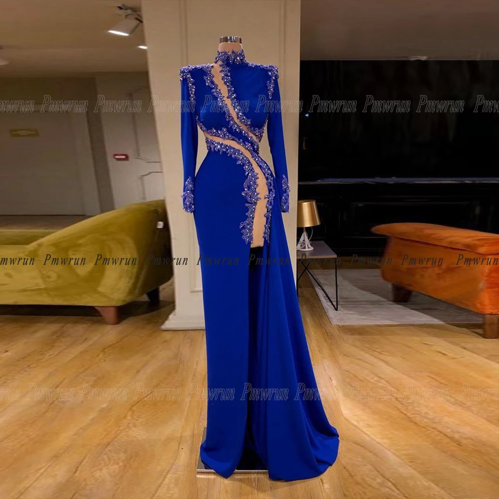 

Asymmetrical Evening Dresses Long Luxury 2024 Illusion Cut-out Glitter Applique Full Sleeve Party Prom Gowns Pageant Wear