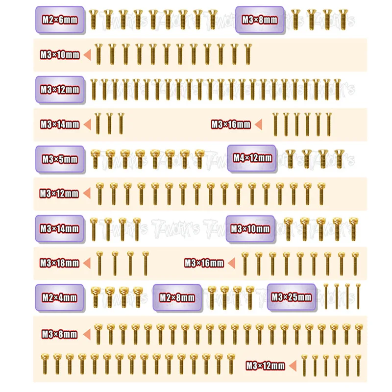 

Original T works GSSU-MBX8R-T Gold Plated Steel Upper & Tranmission Screw set ( UFO Head ) 165pcs. ( For Mugen MBssional Rc part