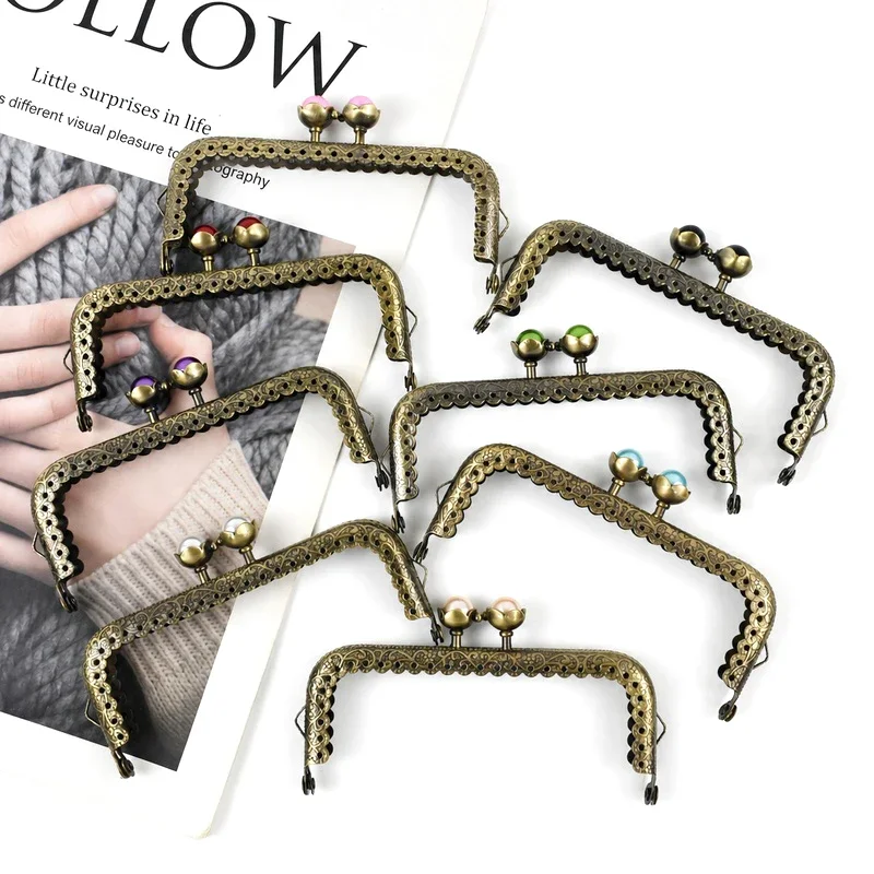 1/2/3/5Pcs 10.5cm Antique Bronze Purse Frame Handle Metal Kiss Lock Clasp with Pearl Coin Wallet Clutch Bag DIY Accessories