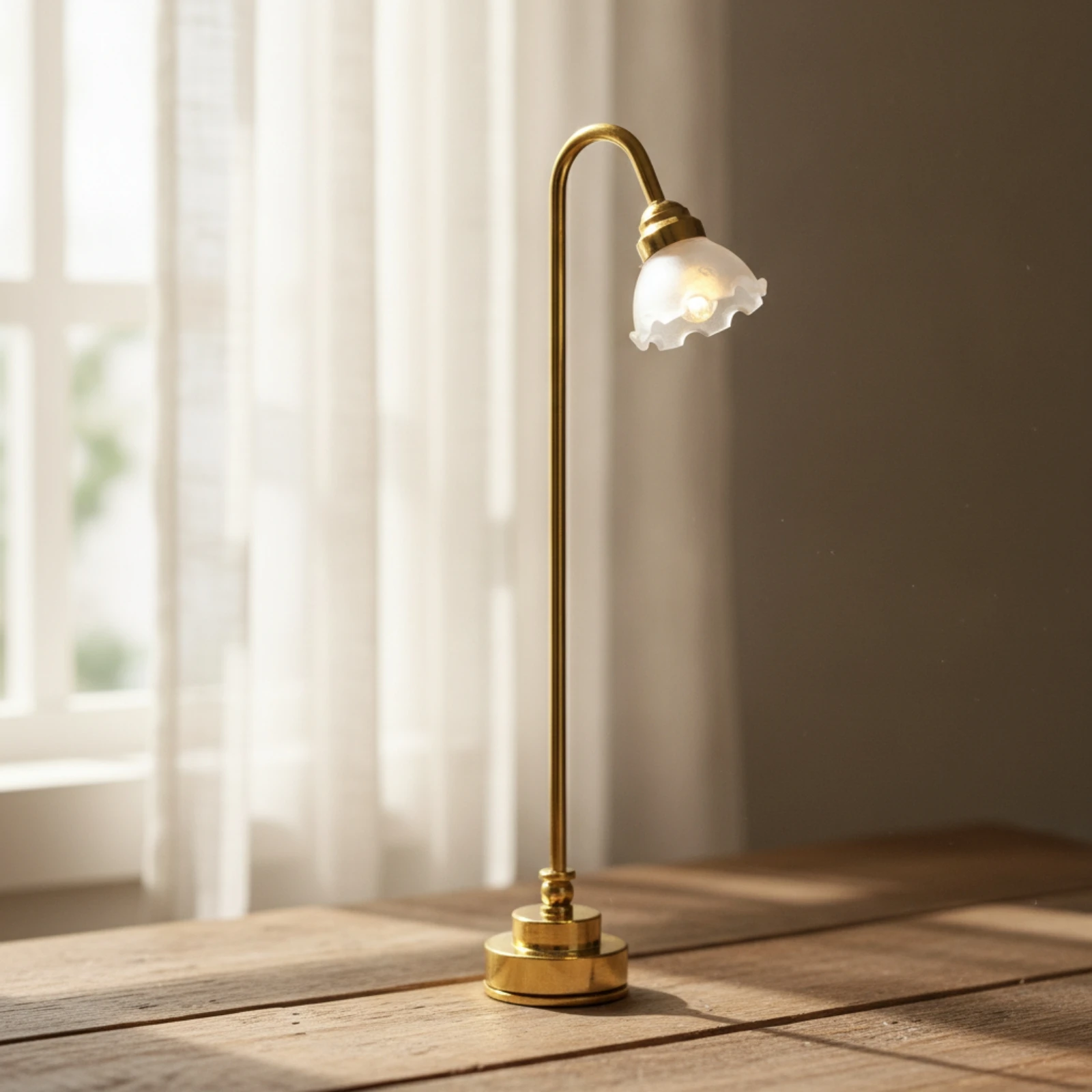 Miniature Lamp with LED Battery-Operated Dollhouse Standing Light Dollhouse Light Gold-Tone for Miniaturists, Diorama view 6