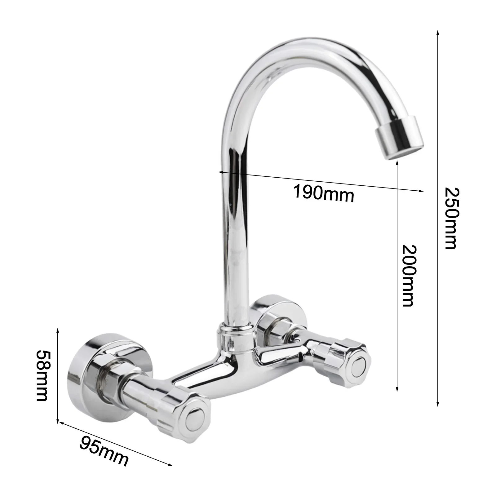 

Wall Mounted Kitchen Faucet Double Hole Cold And Hot Water Taps 360° Swivelling Kitchen Mixer Tap Single Lever Sink Tap