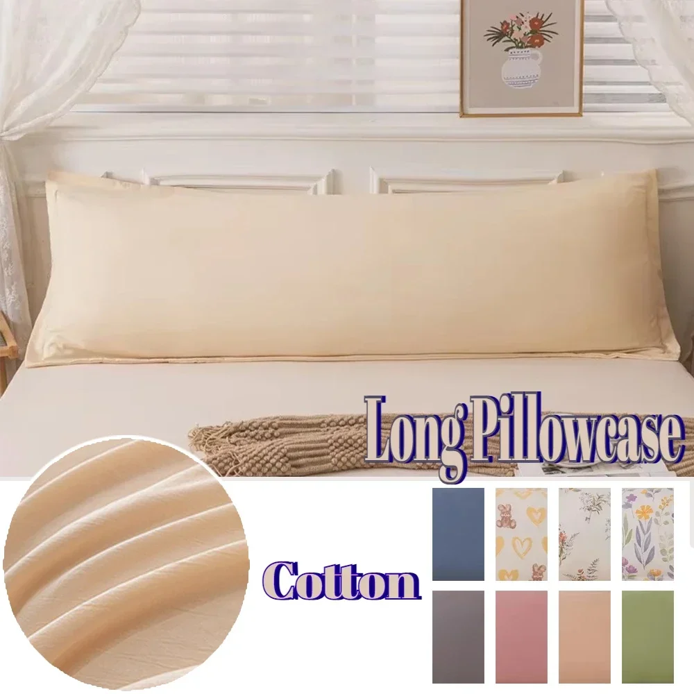 Long PillowCase Soft Skin Friendly Solid Color Pillowcase Envelope Closure Machine Washed Cotton Linen Home Pillowcase Headrest