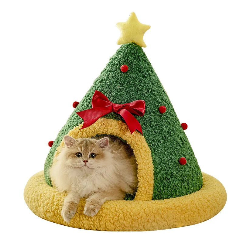 

Christmas and New Year Pet Nest Winter Warm Semi-Closed Cat and Dog Nest Breathable Cross-Border Wholesale