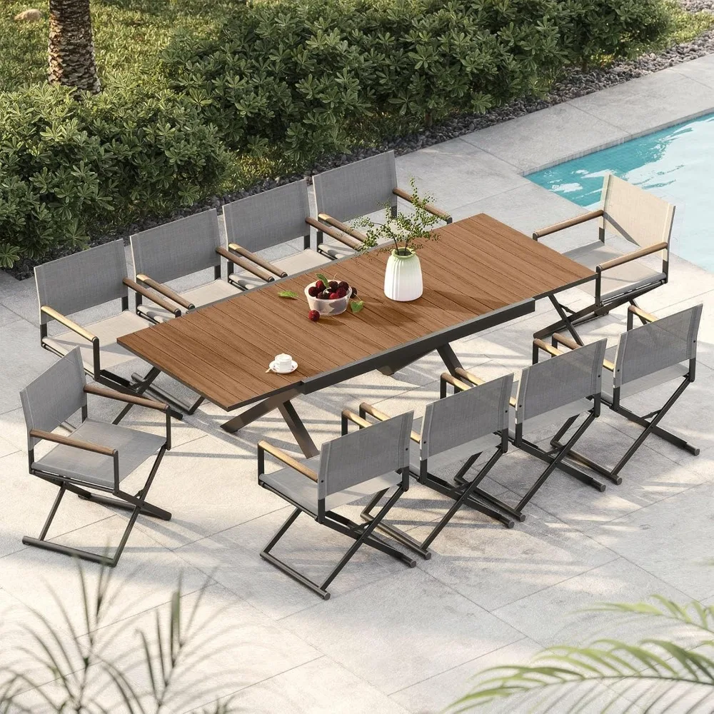 Juego de comedor para exteriores de 11 piezas, 10 sillas plegables extraanchas y 1 mesa extensible, juego de muebles de jardín de malla resistente a los rayos UV