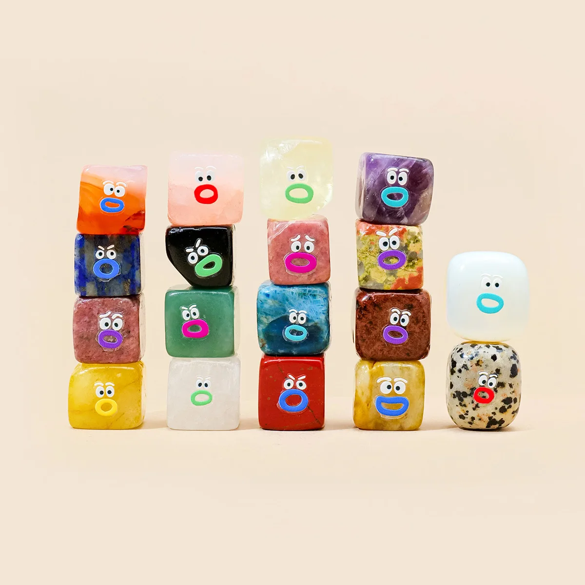 5pcs Natural Crystal Tumbled Stone Cartoon Emoji Ornament | Amethyst Agate DIY Desk Decor