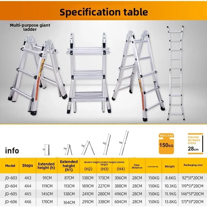 Cross-border foreign trade aluminum alloy little giant multi-purpose giant ladder household anti-shaking stable telescopic