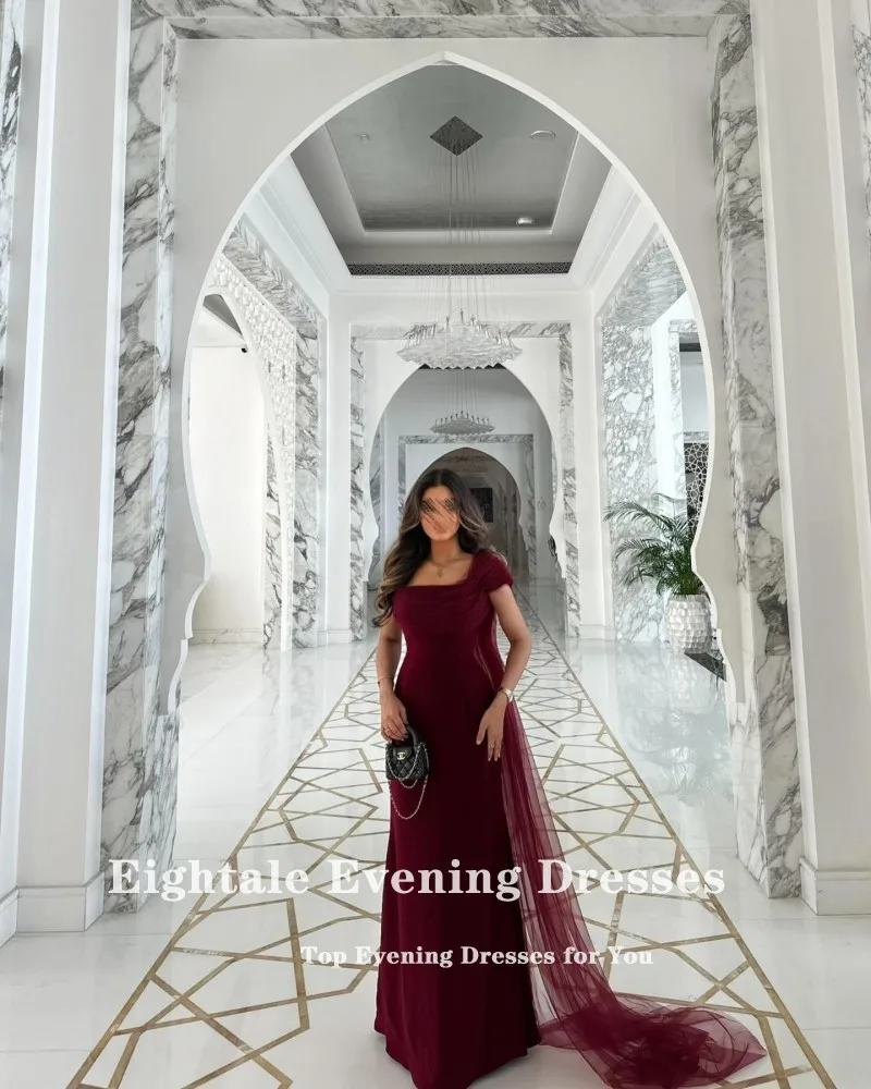 Eightale アラビアイブニングドレスカスタマイズされたストラップレスバーガンディストレッチサテンマーメイドウエディングウェディングパーティードレス