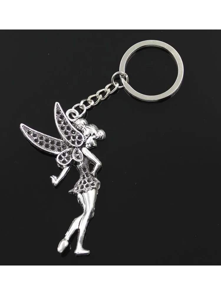 Mode 30mm Schlüssel Ring Metall Schlüssel Kette Keychain Schmuck Antike Silber Farbe Überzogen Ballett Tänzerin Mädchen Engel 72x40mm Anhänger
