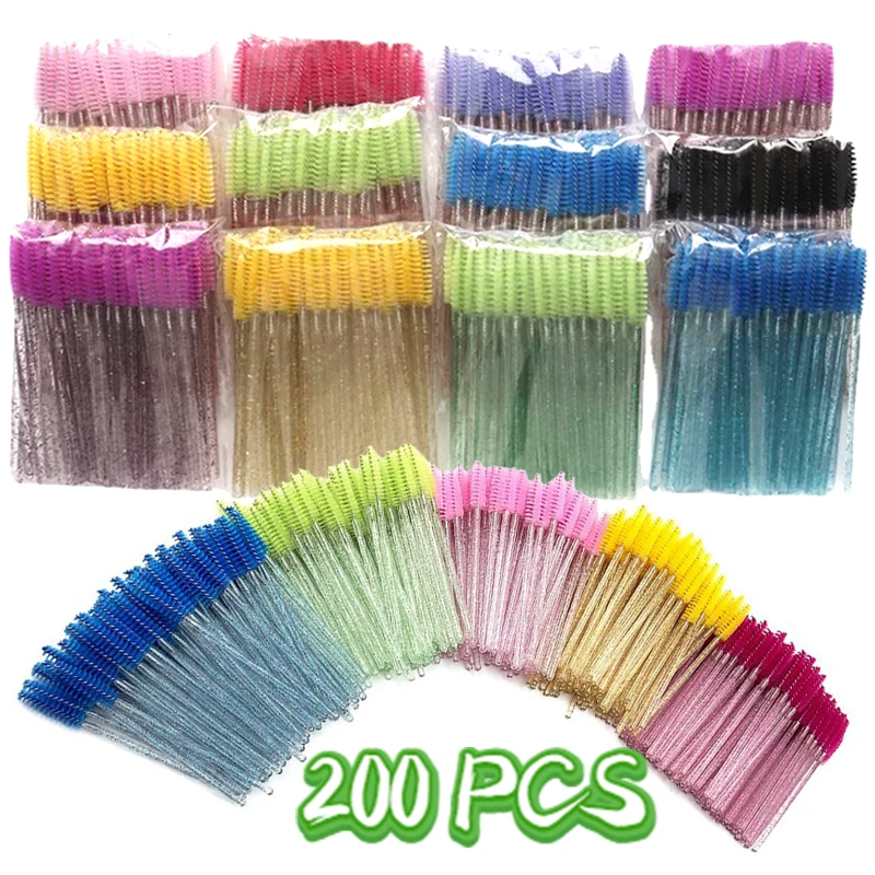 Escova descartável para cílios de cristal, 50-200 peças, pente, sobrancelhas, espiral colorida, varinhas, pincéis, maquiagem, aplicadores de beleza, ferramentas