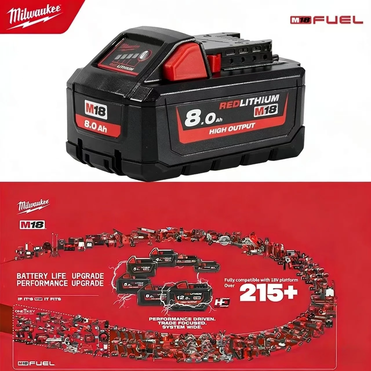 

Milwaukee Original18V M18 Milwaukee Lithium ion Battery M18 B6 XC 48-11-1815 2604-20 48-11-1850 Rechargeable tool battery