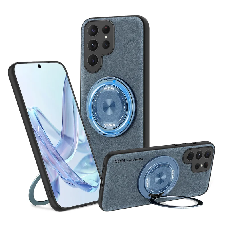 

Magsafe Magnetic 360°Rotating Metal Car Bracket Ring Leather Phone Case For Samsung S25 Ultra S23 S20 S21 S22 S24 Ultra Plus FE