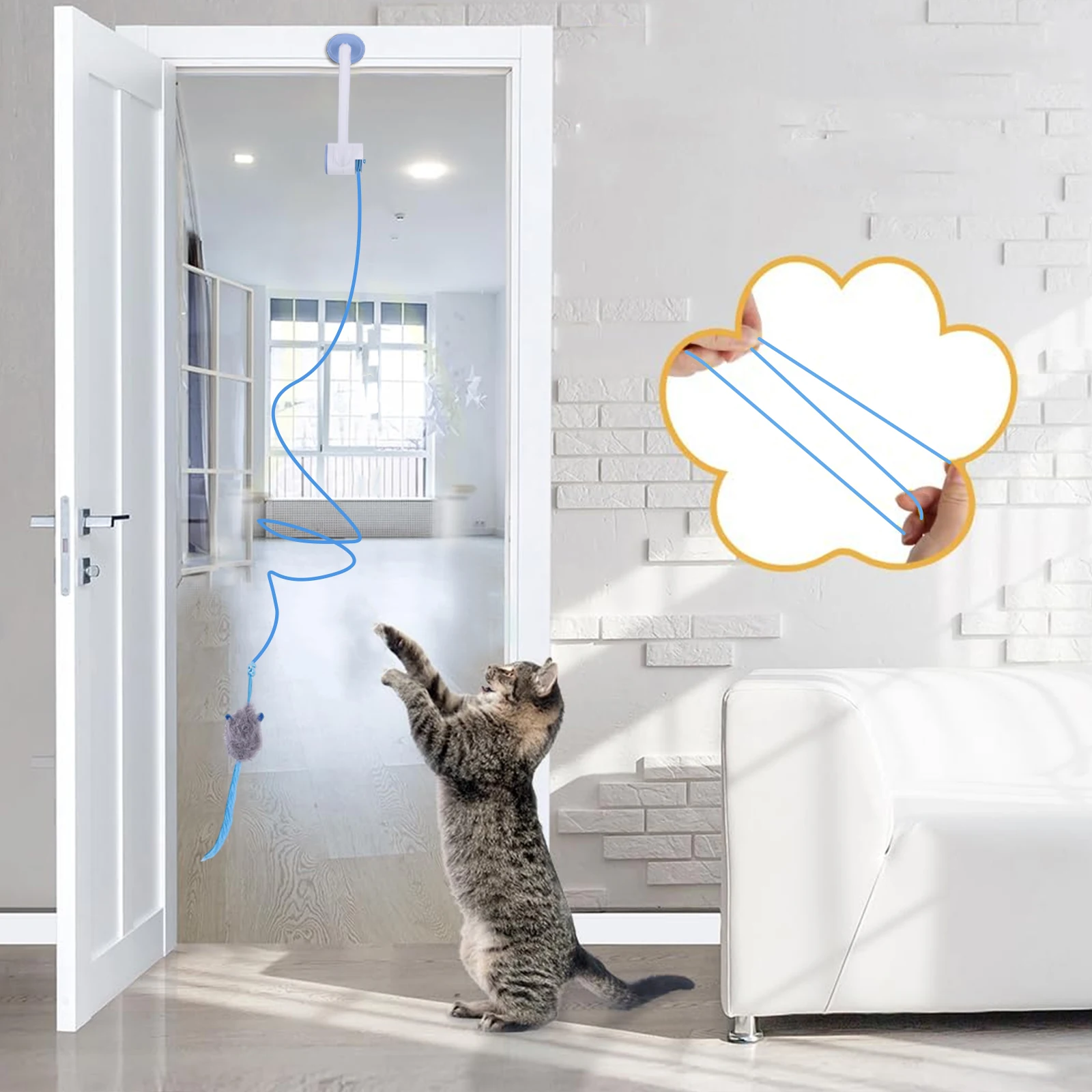 Retractable Door Hanging Automatic Retractable Kitten Toys Independent Play Hanging Door Cat Toys for Cat Kitten Playing Exercis