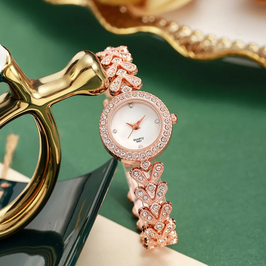 Kegllect 5PCS Fashion Women's Steel Band Watch Women's Exquisite Small Dial Watche Wheat Tassel Jewelry Set NO BOX