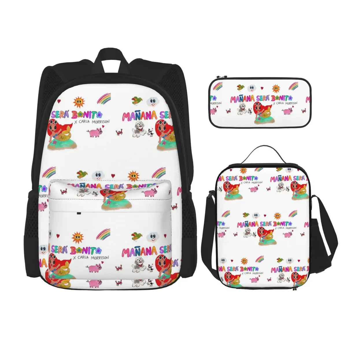 

Karol G Manana Sera Bonito Backpacks Boys Girls Bookbag Children School Bags Kids Rucksack Lunch Bag Pen Bag Three-Piece Set