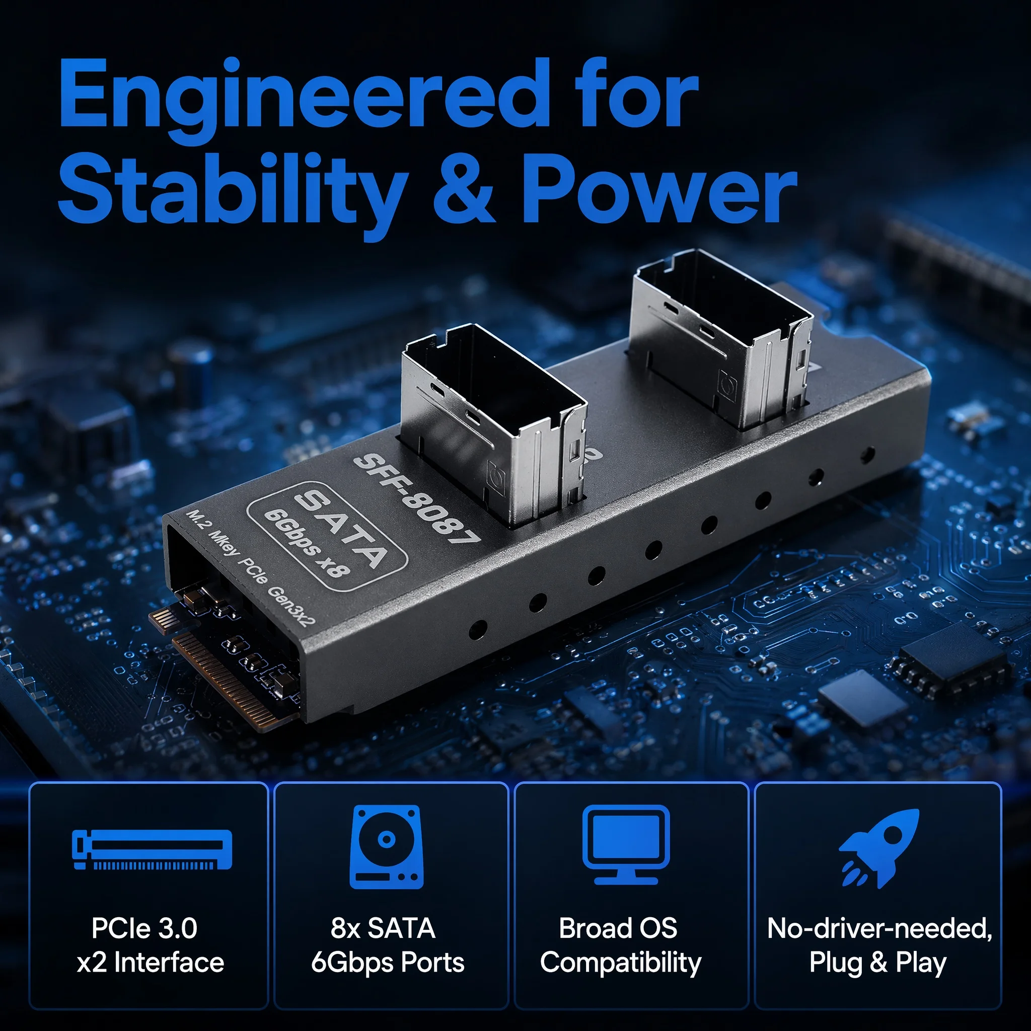M2 for M-Key To 2 Port SFF8087 Expansion Card Adapter Card Adapter Converter Card Module for High Speed Data Transfer