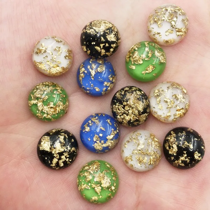 40 sztuk 12mm żywica brokat wypełnione złotą folią okrągłe klejnoty Flatback Cabochon Rhinestone księga gości DIY aplikacja ślubna rzemiosło ozdobne