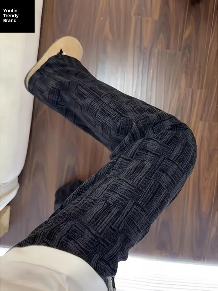 

Black Tie Dye American Style Men's Sweatpants Autumn Loose Fit Flared Casual Sports Pants Heavyweight Straight Leg Comfortable