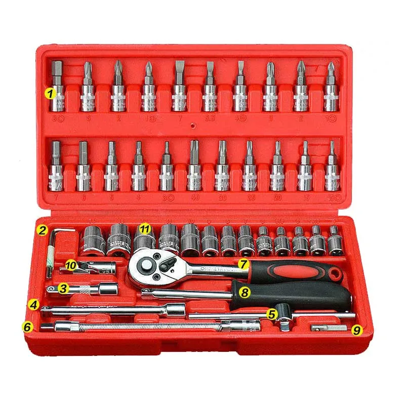 46pcs Car Repair Tool Kit Socket Set Car Repair Tool Ratchet Torque Wrench Combo Auto Repairing Tool Set