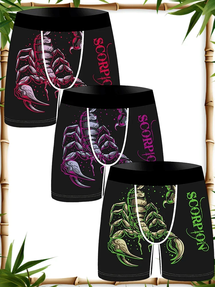3pcs Forest Animal 3D Printed Men's Underwear Ice Silk Cool Highly Elastic Comfortable Breathable Quick-drying Men's Underpants