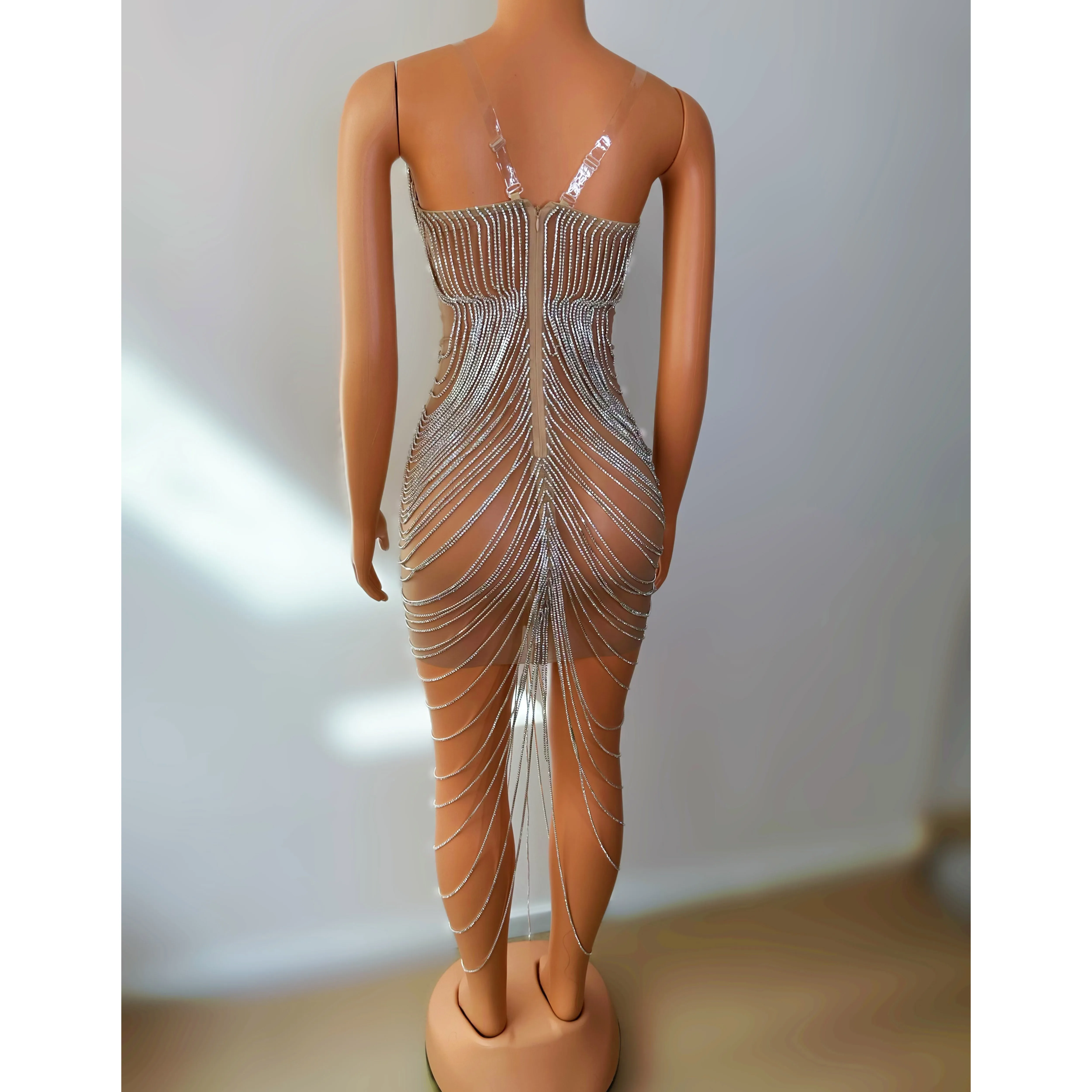 2025 Zilverachtige Kwasten Sexy Jurken Vrouwen Gogo Dansen Kostuum Festival Party Rave Outfits Luxe Nachtclub Prestaties Kleding yk