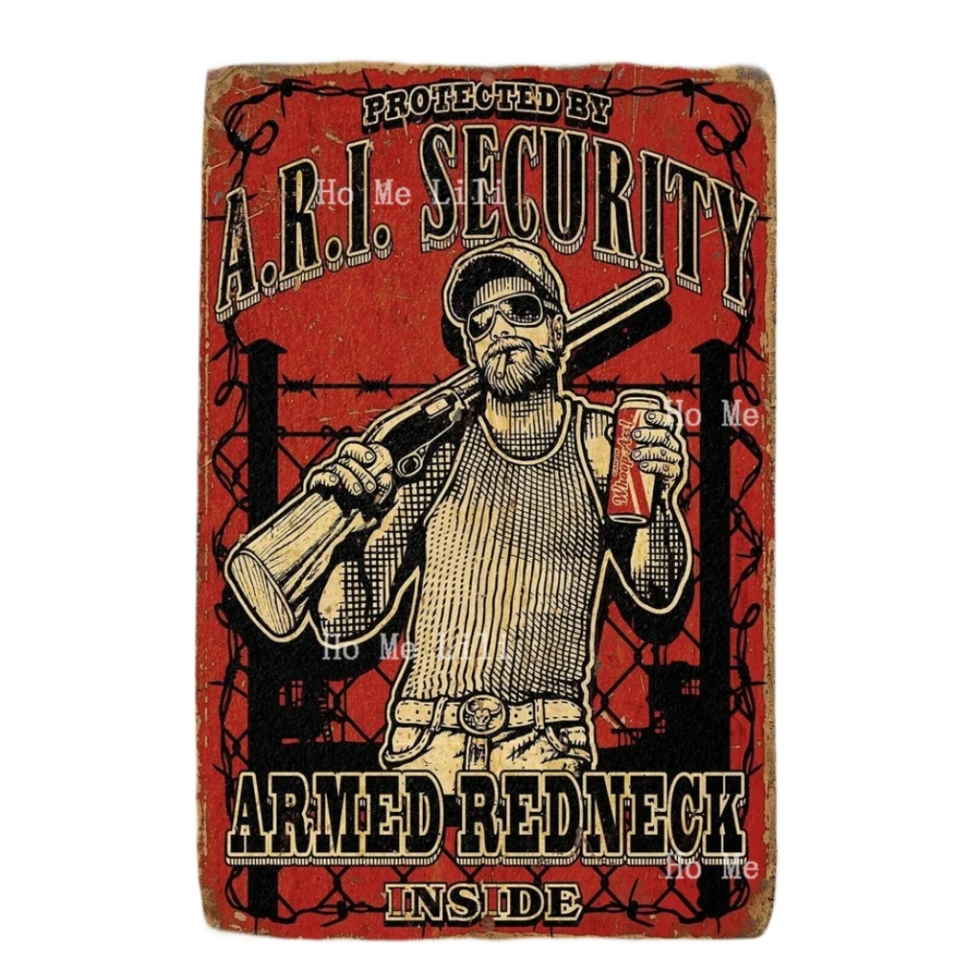 Protected By Armed Redneck Sign Metal Plaque Retro Man Cave Home Wall Decor