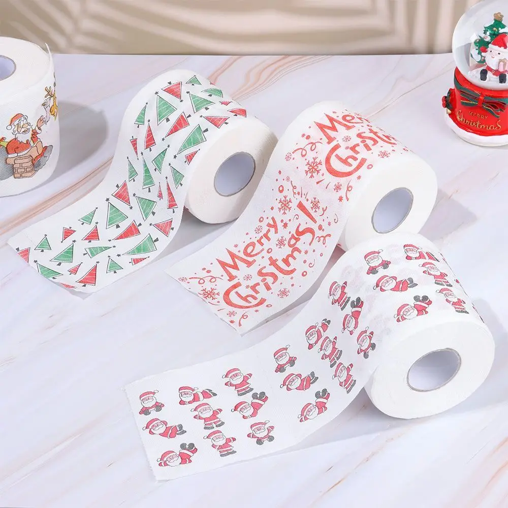 10*10cm Christmas Toilet Paper Santa Claus Printed Christmas Themed Pattern Decor Tissue Roll Napkin Christmas Paper Towels