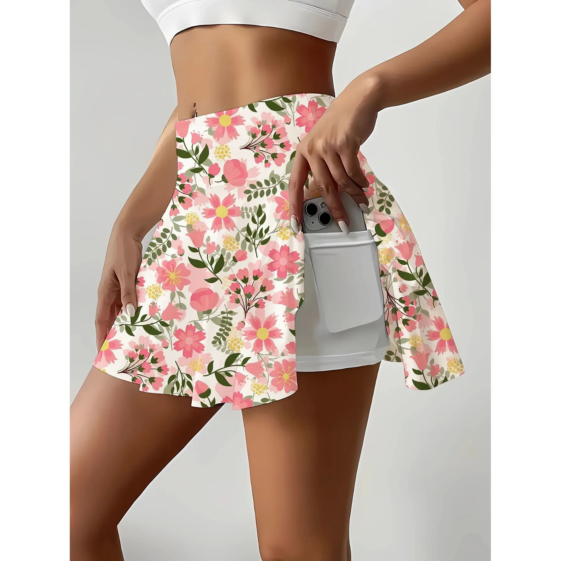 

Women's Floral Print Skirt with Inteated orts Elastic Waist Spring 2025 Seasonal Faion Ladies' Premium Apparel