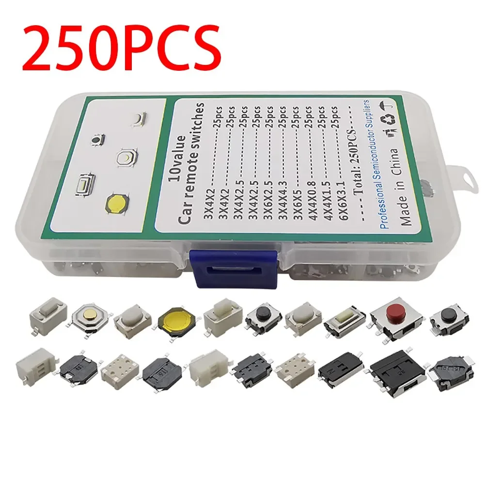 Switch Button Switch Home Industry Outdoor 10Value Kit 250 PCS With Plastic Box Accessories Parts Plastic+Metal