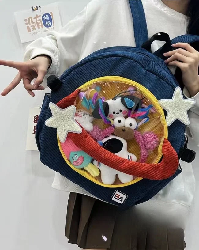 Tas ita transparan Harajuku lucu, ransel Hari ins siswa sekolah menengah pertama tingkat penampilan tinggi hati anak perempuan