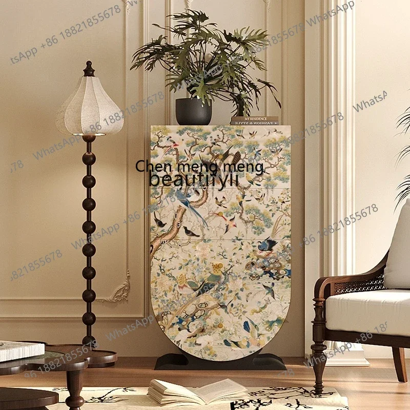 ss8350 Medieval French flower and bird living room solid wood bucket cabinet against the wall household entrance integrated lock