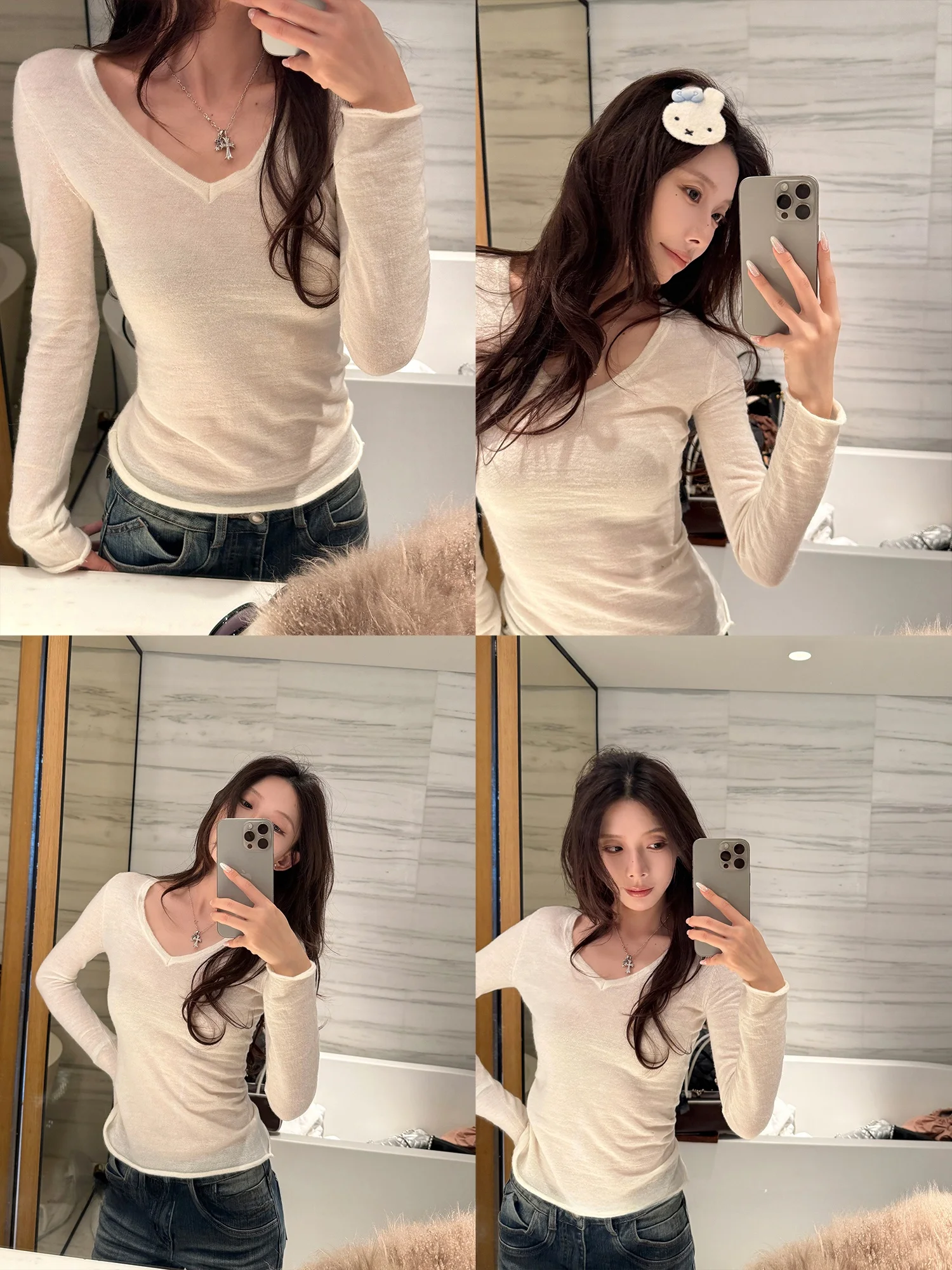 

SUONE Alpaca Wool Blend Knitted V-Ne Long Sve Women's Inner Wear Slim Fit Base irt Korean Sle Commute Faion