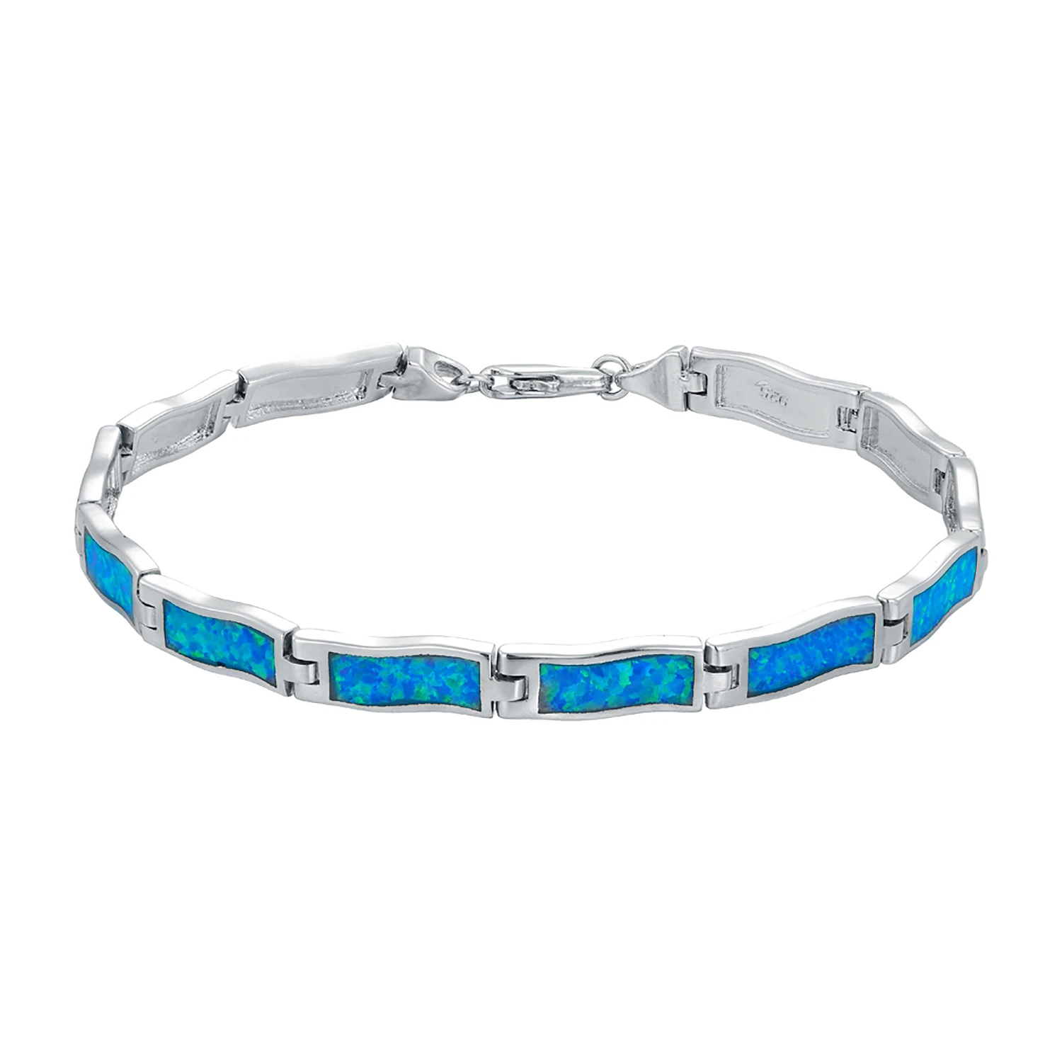

Sparkling Blue Opal Geometric Bracelet,Light Silver Color Chain for Valentine Wedding,Adjustable Luxury Jewelry Gift for Women