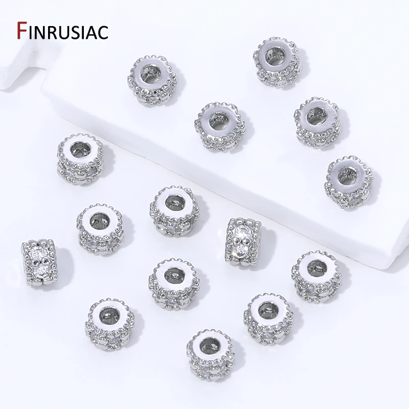 18K Gold Plated Brass Inlaid Zircon Round Spacer Beads for Jewelry,Separator Bead for DIY Necklace Bracelet Making Accessories view 3