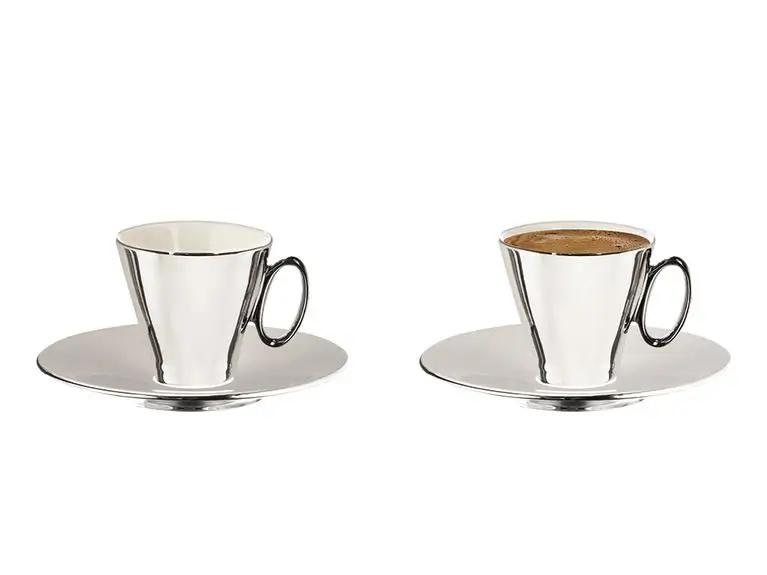 

LaModaHome Espresso Coffee Cups with Saucers Asto Porcelain Set of 2 Coffee Cup 80 ml Silver Turkish Arabic Greek Coffee cup