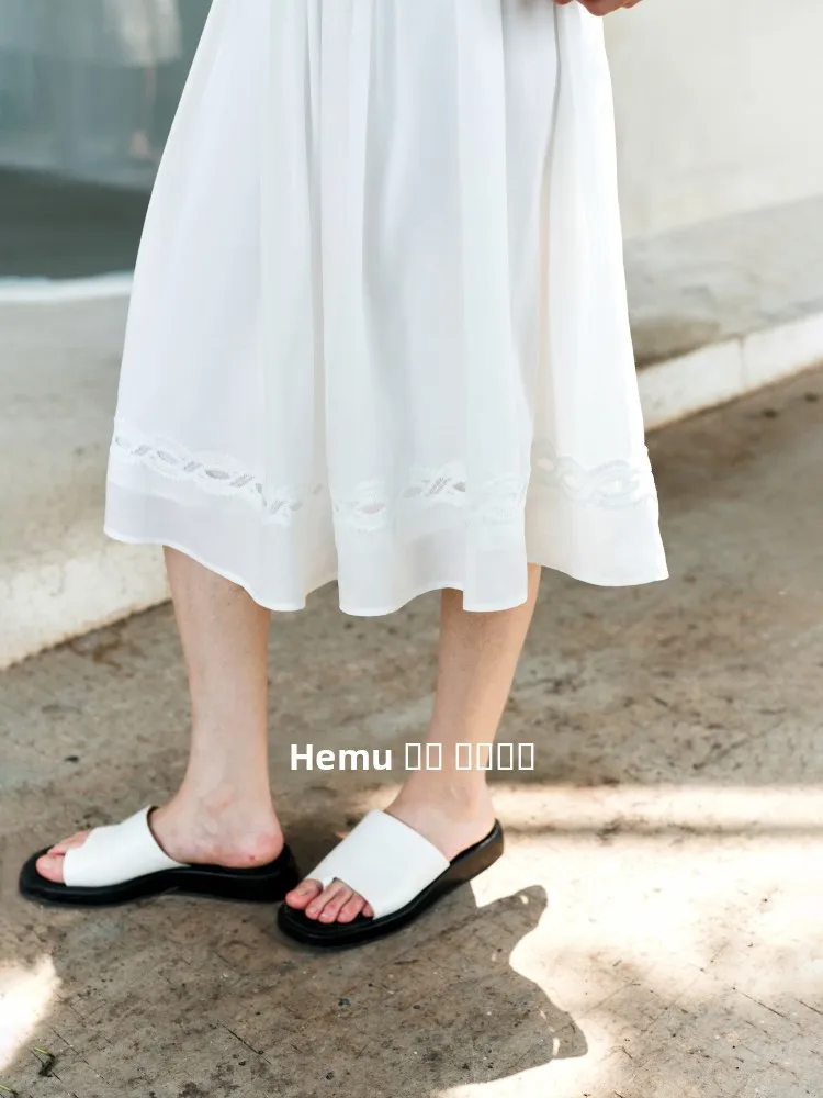 

Летняя юбка-миди из льняной ткани лиоцелл с геометрическим узором и ажурной отделкой, А-силуэт, простая, однотонная, для повседневной носки, для девочек