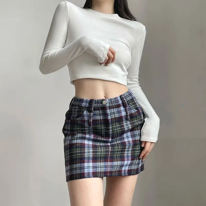 Plaid Skirt Preppy Blue Women Y2K High Waist Streetwear Mini Skirts Female Summer Korean Fashion All-Match A-Line Skirts New