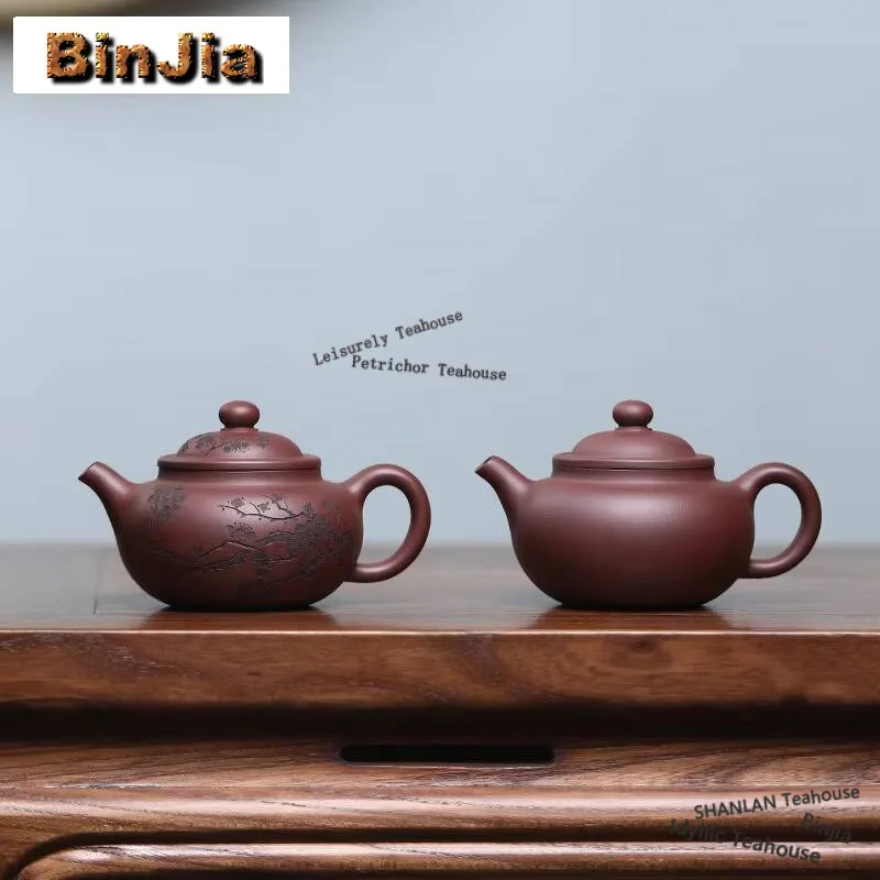 

130ml Creative Yixing Purple Clay Teapot Handmade Bamboo Hat Pot Raw Ore Purple Mud Tea Soaking Kettle With Infuser Zisha Teaset