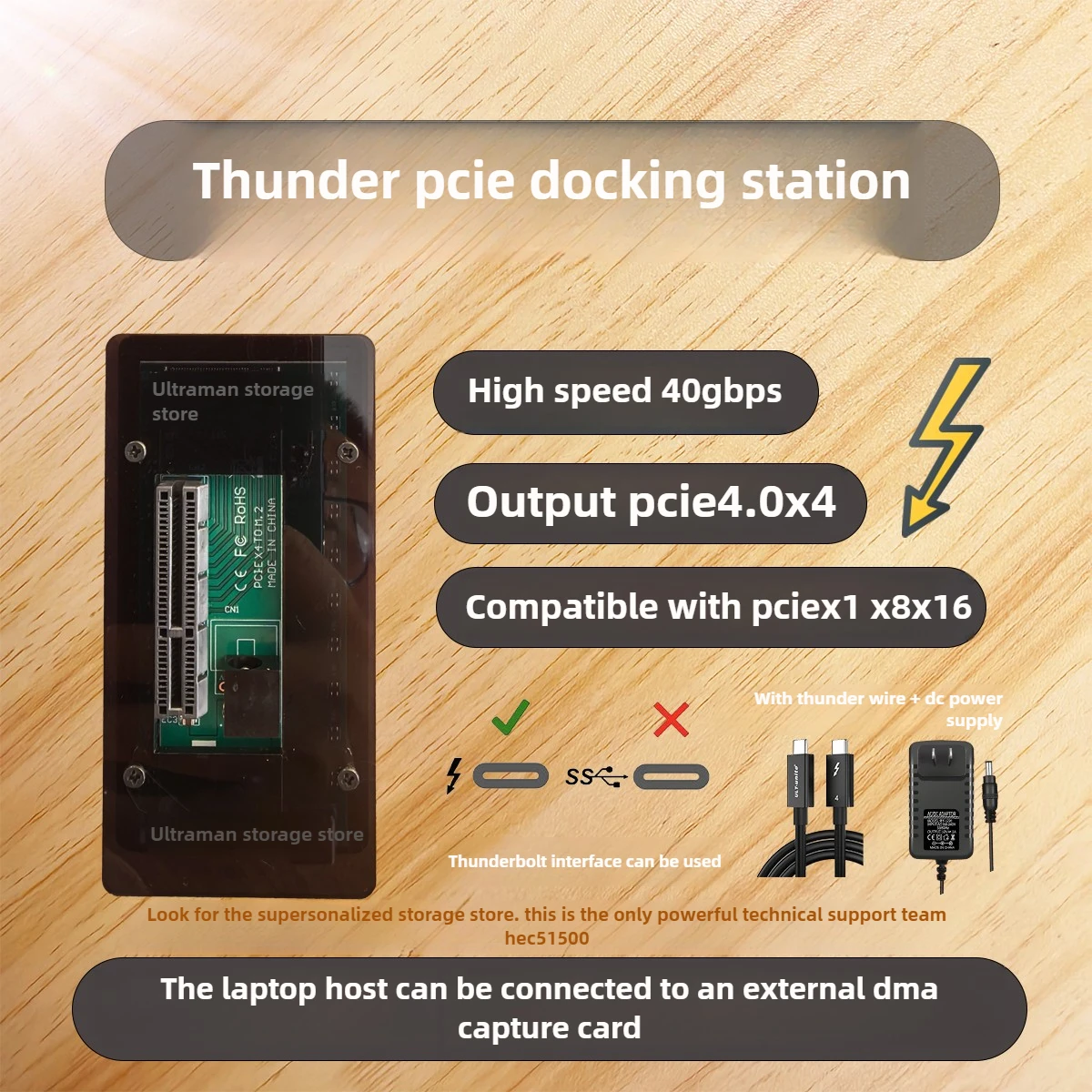 محطة إرساء USB4 Thunderbolt PCIe الجديدة لعام 2025 بسرعة 40 جيجابت في الثانية، يمكن توصيلها ببطاقة الحصول على EGPU DMA