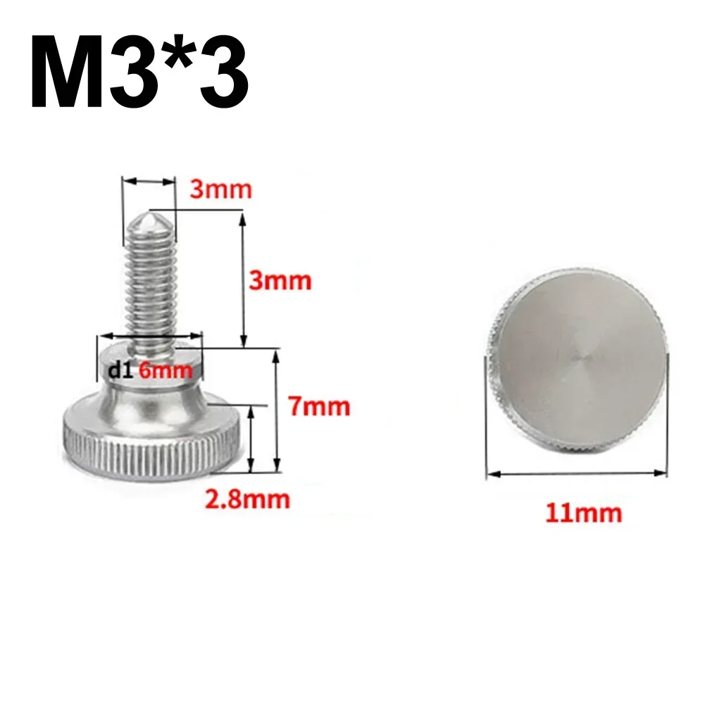 Strong Screw Stainless Steel Screws Silver Glass Lock Hand Tighten Knurl Head Knurled Screw M3*3/M3*4/M3*5/M3*6