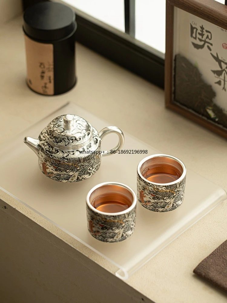 Molong Silver Pot Kung Fu Tea Set Dezhong Pot One Pot Two Cups High-end Gift Set