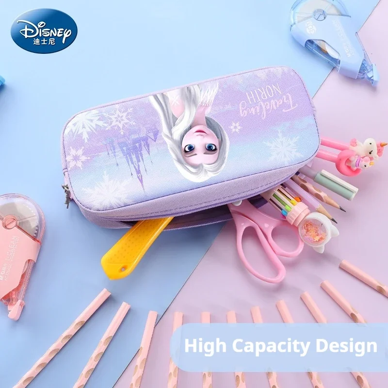 Disney Elementary School Girls\' Pen Case Large Capacity Elsa Princess Double Layer Cartoon Anime Cute Stationery Box Gift