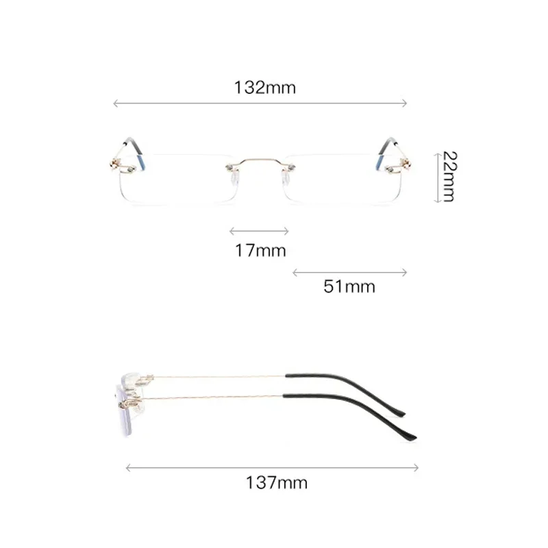 Fashion Rimless Anti-blue Reading Glasses Men Anti-fatigue Presbyopic Glasses with Case Blue Light Computer Grade Glasses Women