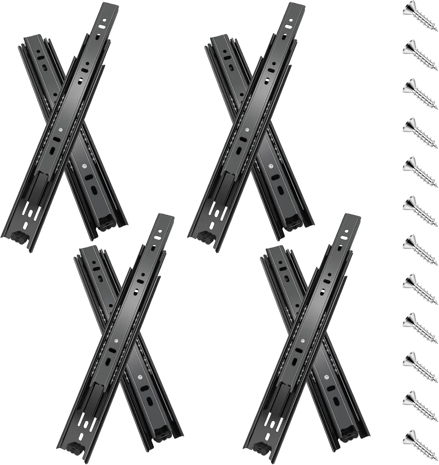 

22 inch Drawer Slides 4 Pairs Full Extension Ball Bearing Side Mount Steel Runners 100 lb Capacity for Cabinet Kitchen