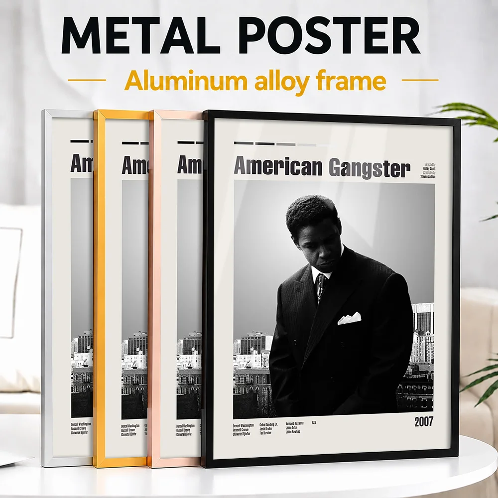 American Gangster Movie Framed Aluminum Metal Poster Customized Screen Tribute Wall Art Designed For Theater And Story Lovers