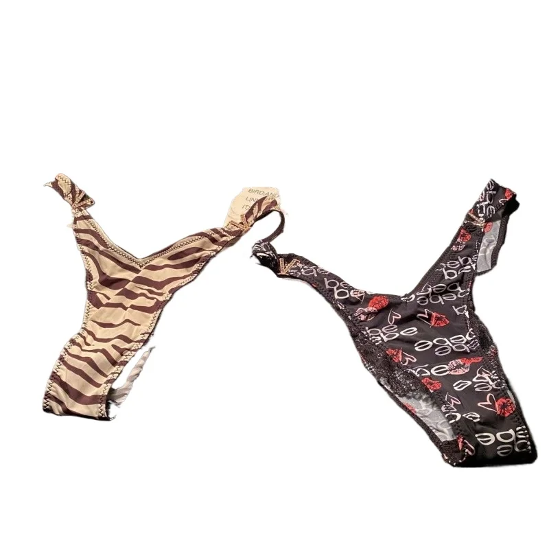 Pure Cotton Crotch Underwear European and American New Metal Hollow Split-ended Girls' Briefs Leopard Print Zebra Lip Printing
