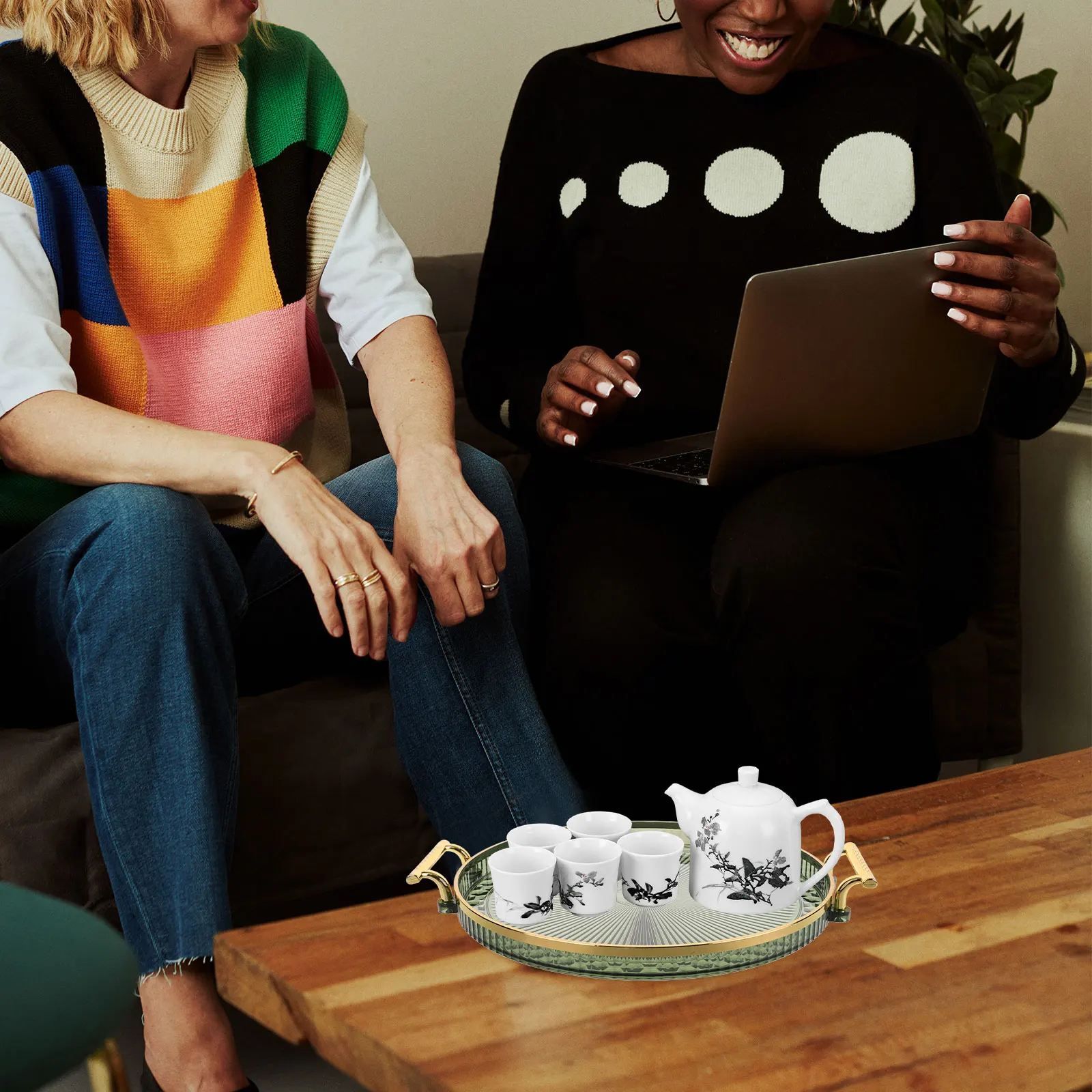 

Tea Tray Coffee Table Round Decorative Plate Countertop Trays Decorate for