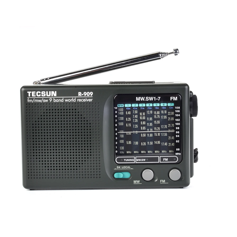 Tecsun R-909 draagbare radio FM/MW/SW1-7 9-bands ontvanger met 360 graden bereik °   Draaibare antenne DX LOCAL hoofdtelefoonaansluiting voor reizen van oudere reizigers