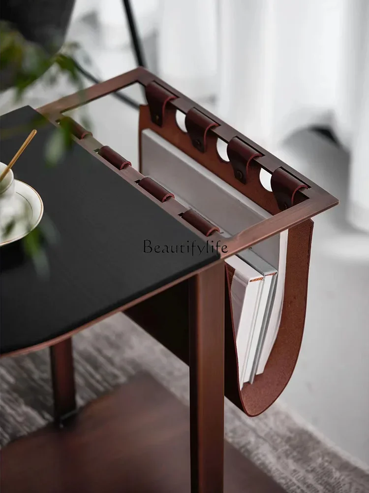 Vintage Genuine Leather Side Table Mid-Ancient Light Luxury High-Grade C- Type Side Table