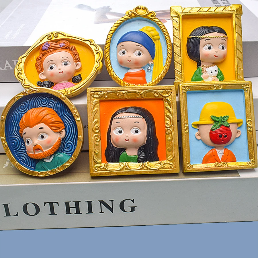 6pcs creative famous painting series plaster doll hand DIY painted magnetic refrigerator sticker painted graffiti refrigerator p